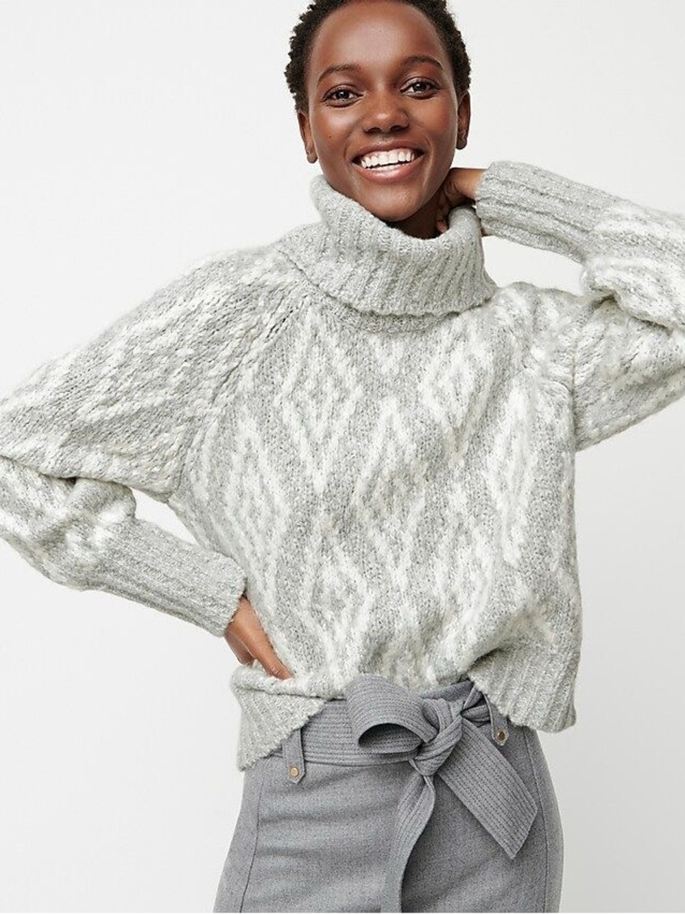 J.Crew Alpaca Wool Fair Isle Diamond Turtleneck Sweater Size L